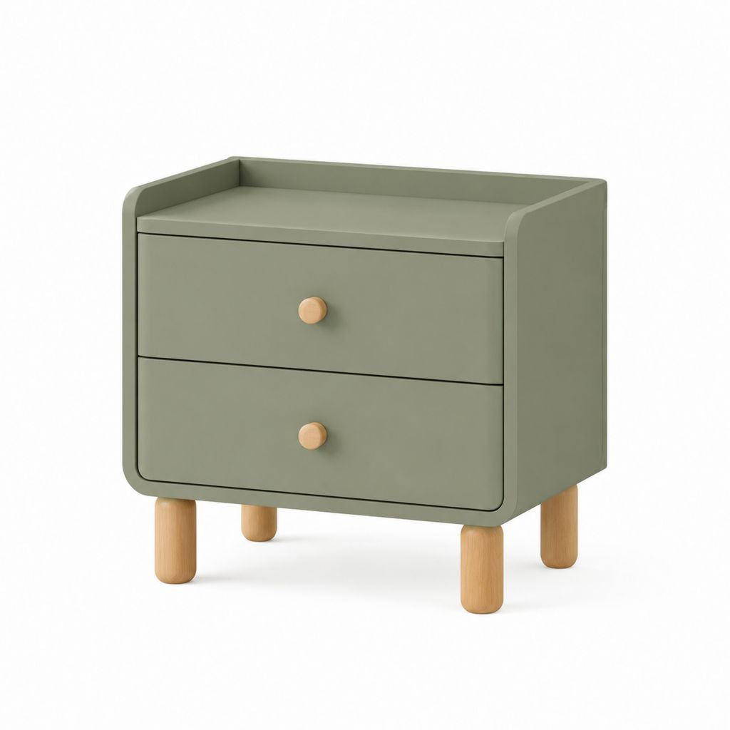 Comodino a 2 cassetti verde salvia in MDF e legno massello 50 x 40 x 55 cm