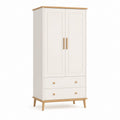 Armadio guardaroba 2 ante con 2 cassetti bianco in MDF e pino rettangolare 90 x 50 x 190 cm