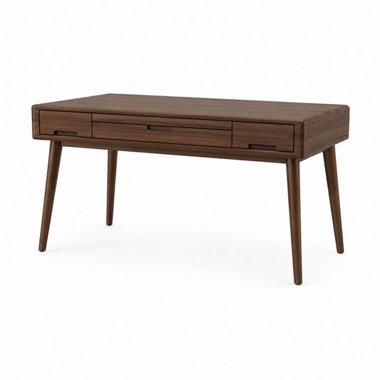 Scrivania tradizionale noce in legno massello rettangolare con 3 cassetti 120 x 60 x 76 cm