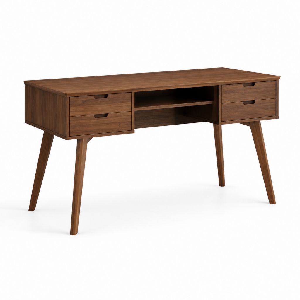 Scrivania ufficio in MDF impiallacciato noce rettangolare 150 x 60 x 75 cm con 4 cassetti