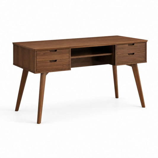 Scrivania ufficio in MDF impiallacciato noce rettangolare 150 x 60 x 75 cm con 4 cassetti