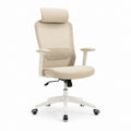 Sedia da ufficio ergonomica beige in rete di poliestere con poggiatesta ruote e schienale alto 64 x 64 x 118-128 cm