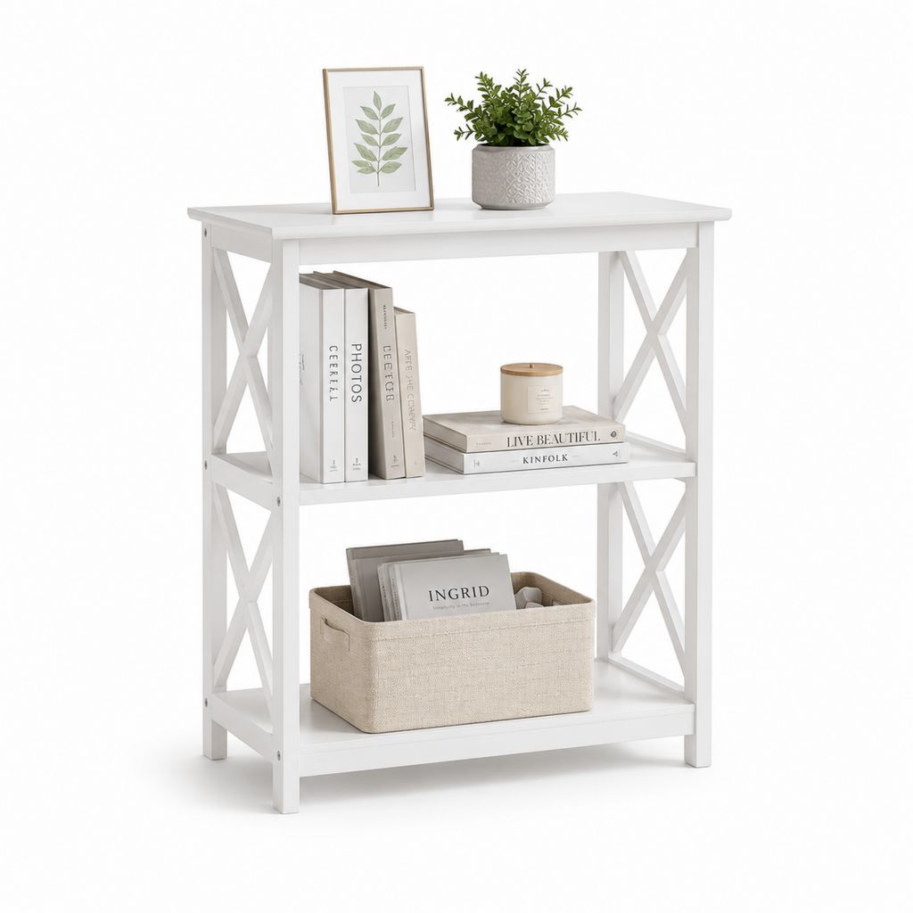 Scaffale libreria bianco in MDF con 3 ripiani 80 x 30 x 90 cm