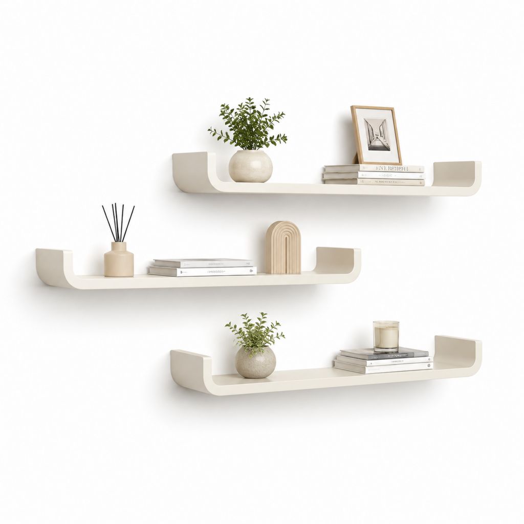 Set 3 Mensole da Parete Sospese Beige in MDF Rettangolari 60 x 15 x 12 cm