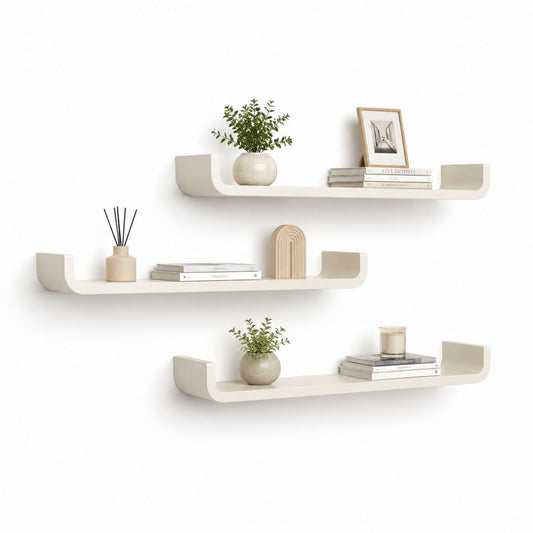 Set 3 Mensole da Parete Sospese Beige in MDF Rettangolari 60 x 15 x 12 cm