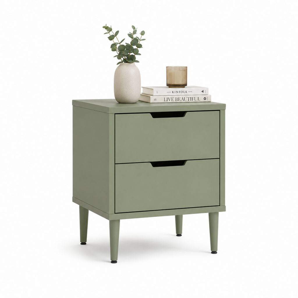 Comodino a 2 cassetti verde salvia in MDF 45 x 40 x 60 cm