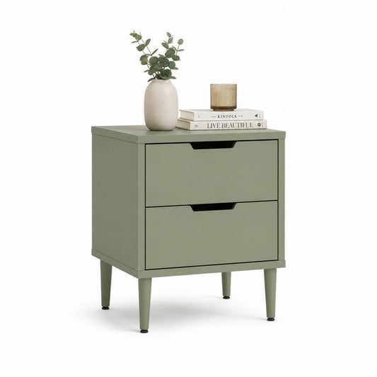 Comodino a 2 cassetti verde salvia in MDF 45 x 40 x 60 cm