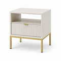 Comodino con cassetto e vano a giorno bianco e oro in MDF 50 x 40 x 60 cm
