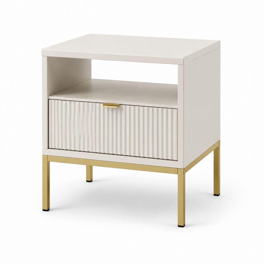 Comodino con cassetto e vano a giorno bianco e oro in MDF 50 x 40 x 60 cm