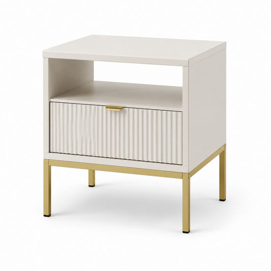 Comodino con cassetto e vano a giorno bianco e oro in MDF 50 x 40 x 60 cm