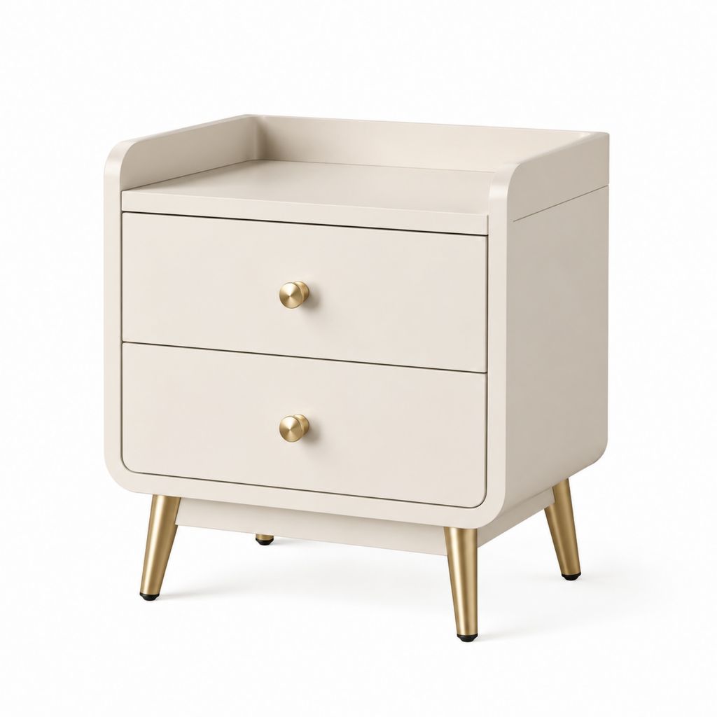Comodino rettangolare a 2 cassetti avorio in MDF 50 x 40 x 60 cm