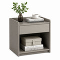Comodino rettangolare con cassetto e vano a giorno grigio tortora in MDF 40 x 35 x 55 cm