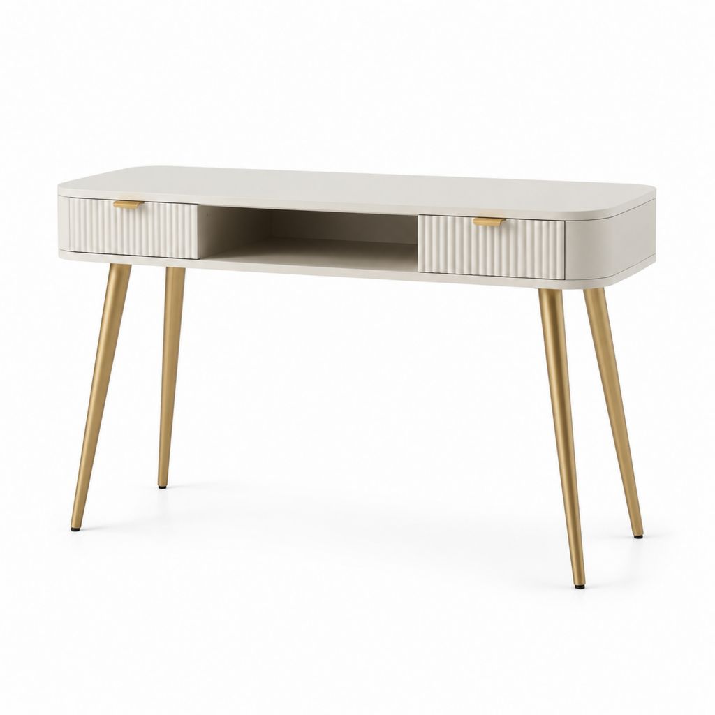 Scrivania con 2 cassetti bianco crema in MDF e acciaio 120 x 55 x 76 cm