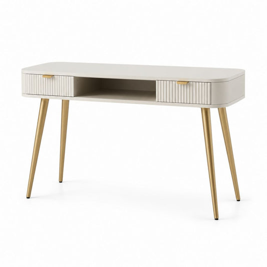 Scrivania con 2 cassetti bianco crema in MDF e acciaio 120 x 55 x 76 cm