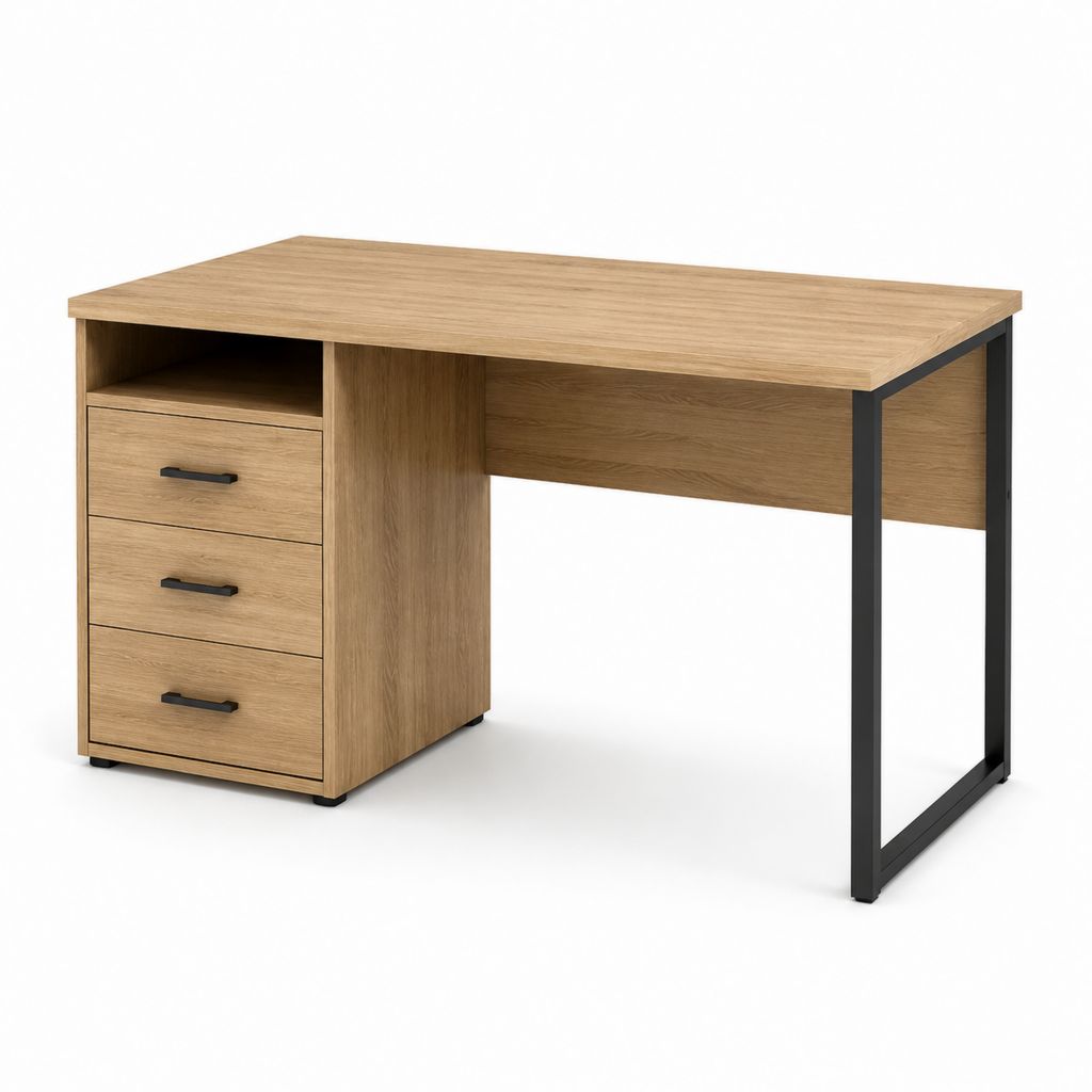 Scrivania ufficio con 3 cassetti rovere chiaro truciolare melaminico rettangolare 120 x 60 x 75 cm