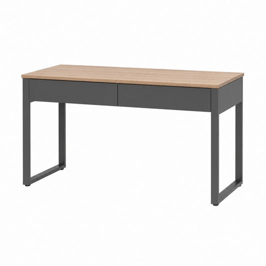Scrivania da ufficio con 2 cassetti rovere e antracite in MDF e acciaio 120 x 60 x 75 cm