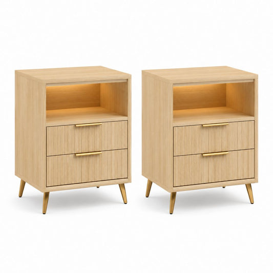 Set di 2 comodini con 2 cassetti rovere chiaro MDF rettangolari 40 x 35 x 60 cm