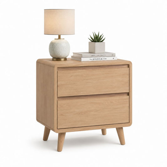 Comodino a 2 cassetti rovere chiaro in MDF 60 x 40 x 65 cm