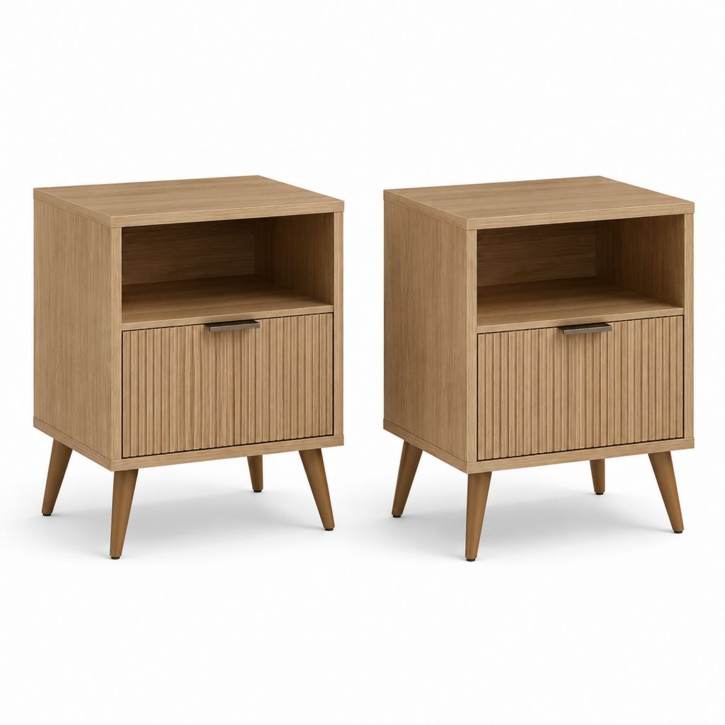 Set di 2 comodini con anta rovere in MDF 40 x 35 x 60 cm
