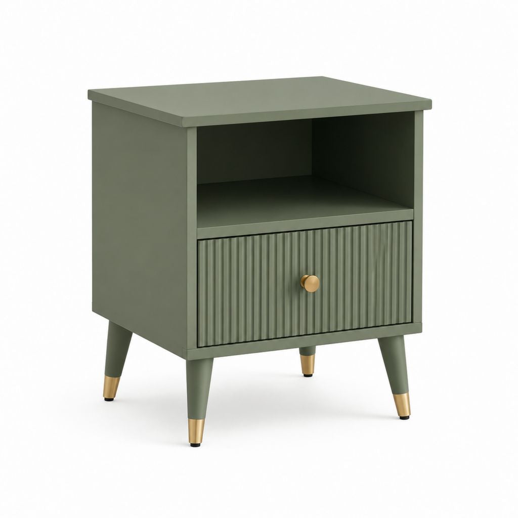 Comodino rettangolare con vano aperto e anta verde salvia in MDF 45 x 40 x 60 cm