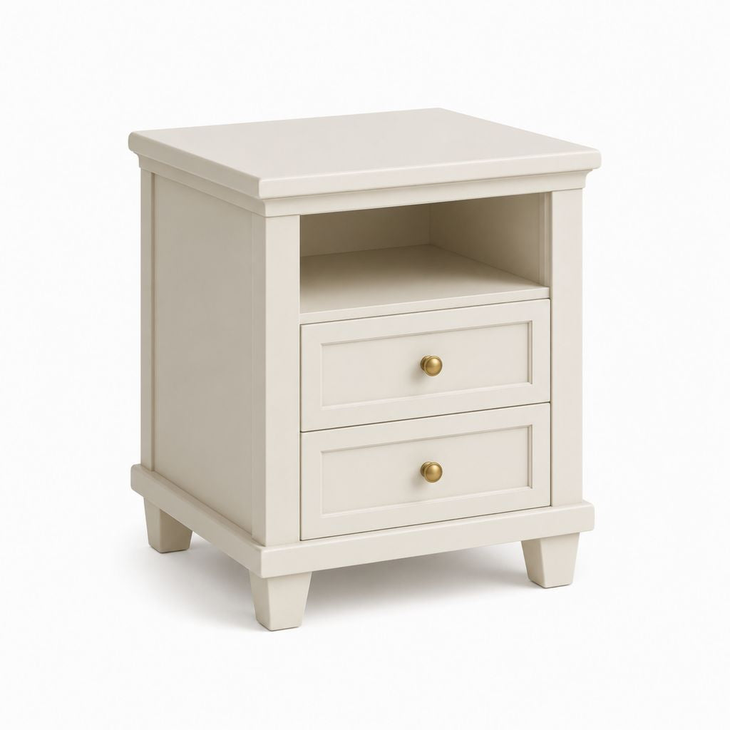 Comodino con 2 cassetti e vano aperto bianco in MDF 45 x 35 x 60 cm