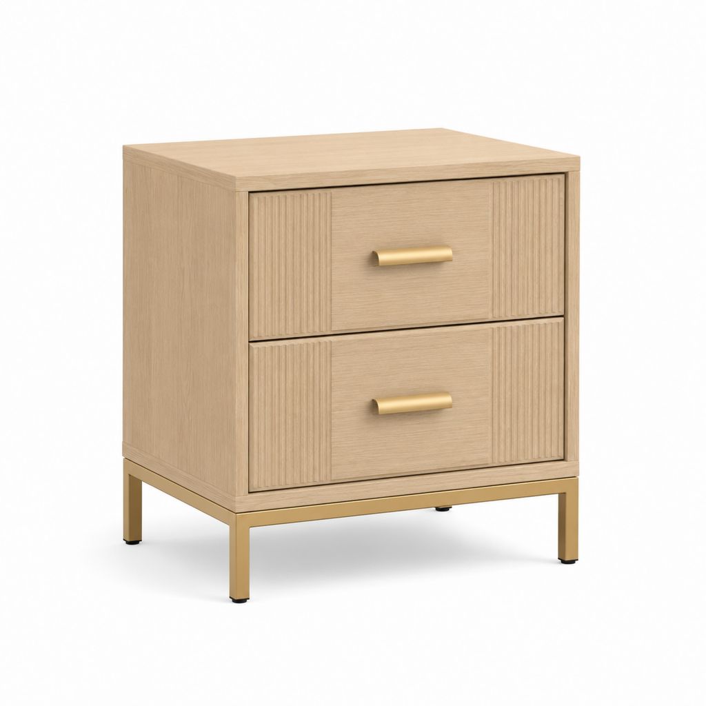 Comodino con 2 cassetti rovere chiaro e acciaio dorato 50 x 40 x 60 cm