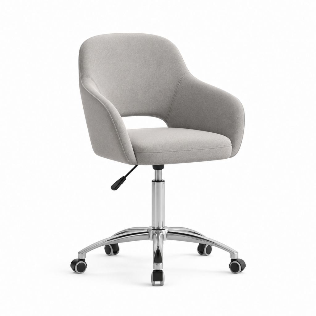 Sedia da ufficio girevole grigio chiaro in poliestere con braccioli e base a 5 razze 60 x 60 x 84-94 cm