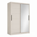 Armadio guardaroba con 2 ante scorrevoli beige e specchio in vetro 120 x 60 x 200 cm