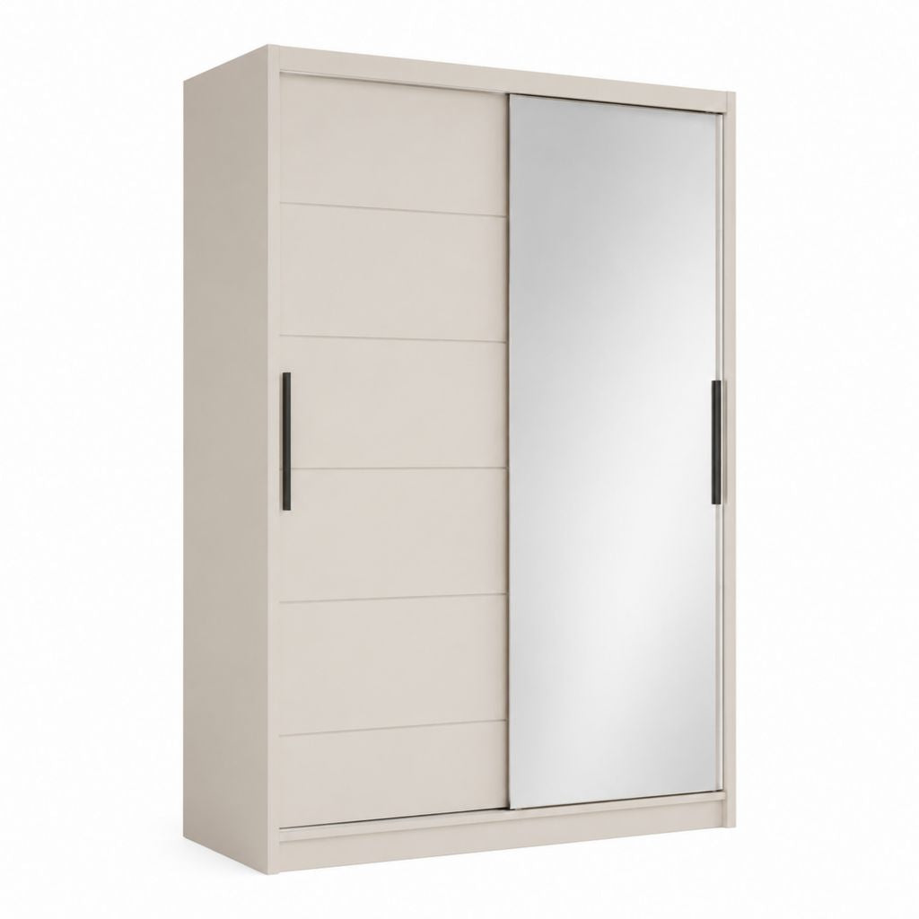 Armadio guardaroba con 2 ante scorrevoli beige e specchio in vetro 120 x 60 x 200 cm